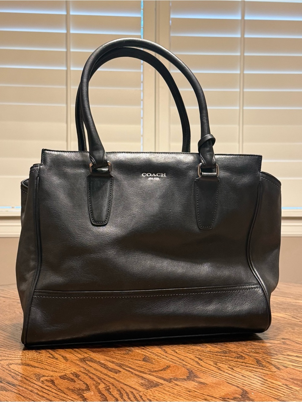 COACH Black Leather Tote with Dual Top Handles